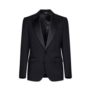 Dolce & Gabbana Men Black Stretch Wool Sicilia Tuxedo Blazer